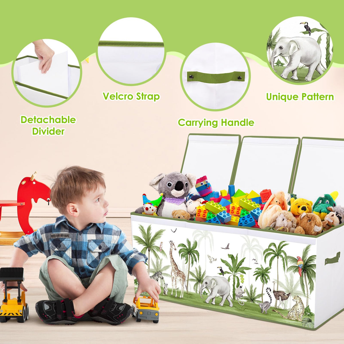 Toy Storage Bin with Lids,Extra Large Toy Box Chest with Handles for Kids Boys Girls,Collapsible Storage Organizer Box Bin Basket for Bedroom,Playroom, Nursery,37.8"x12.6" x15.7",Forest animals