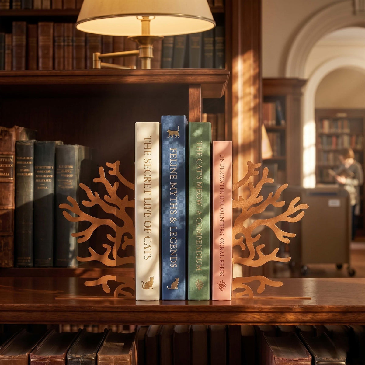 Zckjnoi Brown Metal Coral Reef Decorative Bookends, Unique Coastal Book Ends for Bookshelf Desk Bedroom Living Room Home Office Decors, Nautical Sea Heavy Duty Non Slip Books Holders