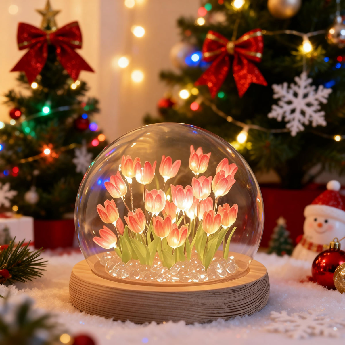 LOGAZOO Mothers Day Gifts for Mom – Tulip Lamp with Glass Dome, 20 LED Flower Night Light, Gift for Mom from Daughter Son, Birthday Christmas Holiday Gifts for Women, Bedroom Desk Decor