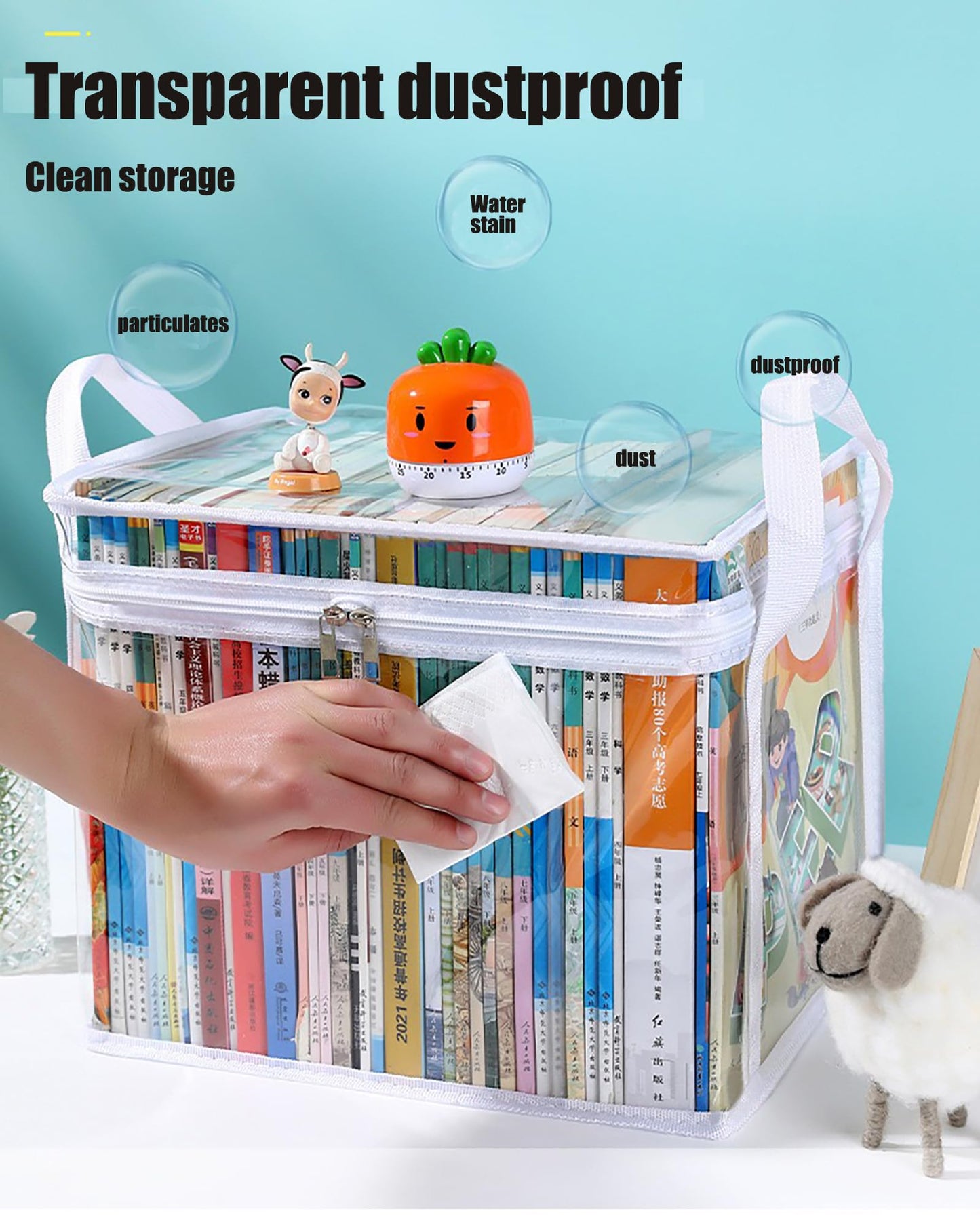 6-Pack Extra Large Clear Book Toy Storage Bags Plastic Comic Books Organizer Collapsible Book Display Case with Lid and Lifting Handle Suitable for Books and Toys,Size38x24x32cm/15x9x13inches