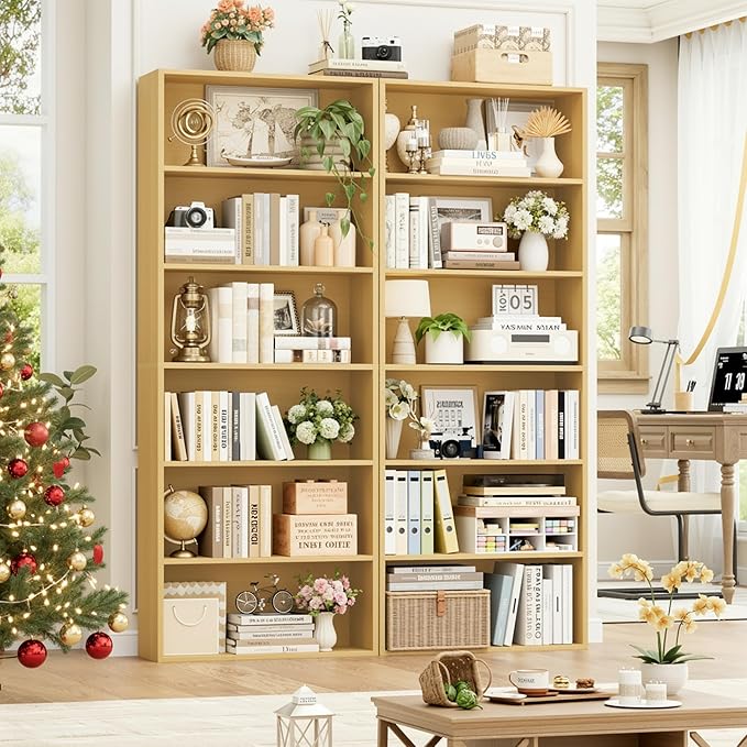 FOTOSOK 6-Tier Open Bookcase and Bookshelf Set of 2, Freestanding Display