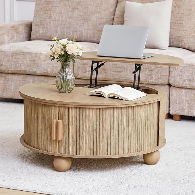 Fluted Round Lift Top Coffee Table