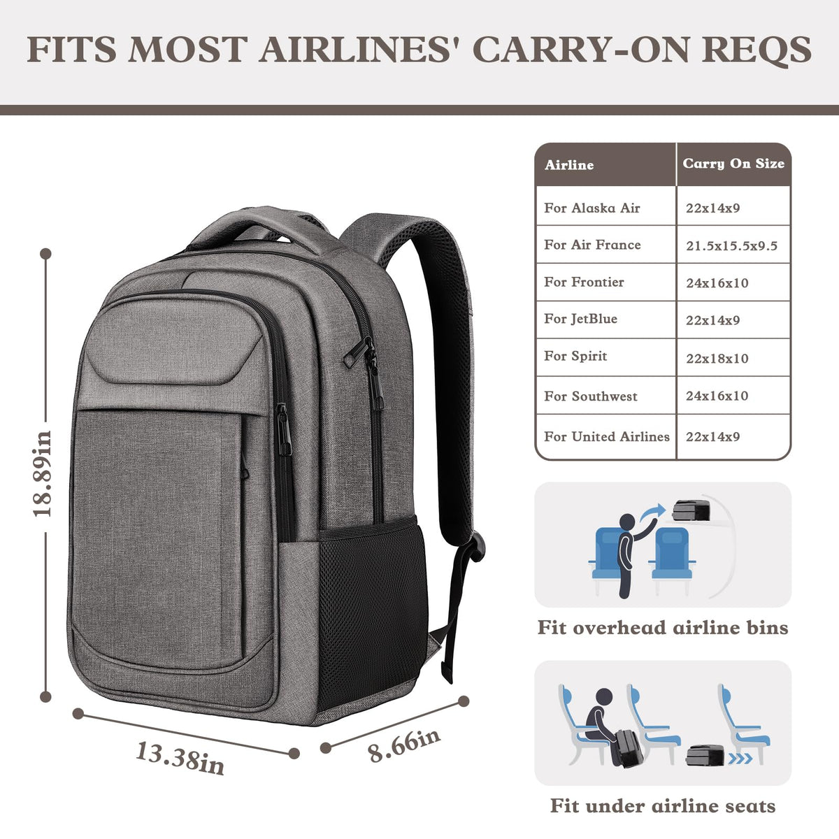 JARWAM Travel Backpack, Laptop Backpack for Men Women, 17 Inch Water Resistant Slim Casual Daypack College Travel Computer Nurse Work Bag Gifts for Men & Women, Grey