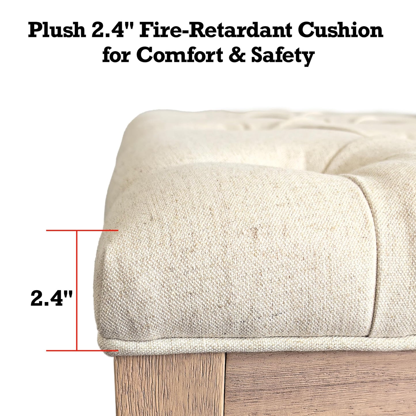 Lux Home Upholstered Bench - French Contemporary Designer Style, Rubber Wood Frame & Premium Linen | Foot of Bed, Living Room Accent or Entryway Seat (Beige, 31-1/2"W)