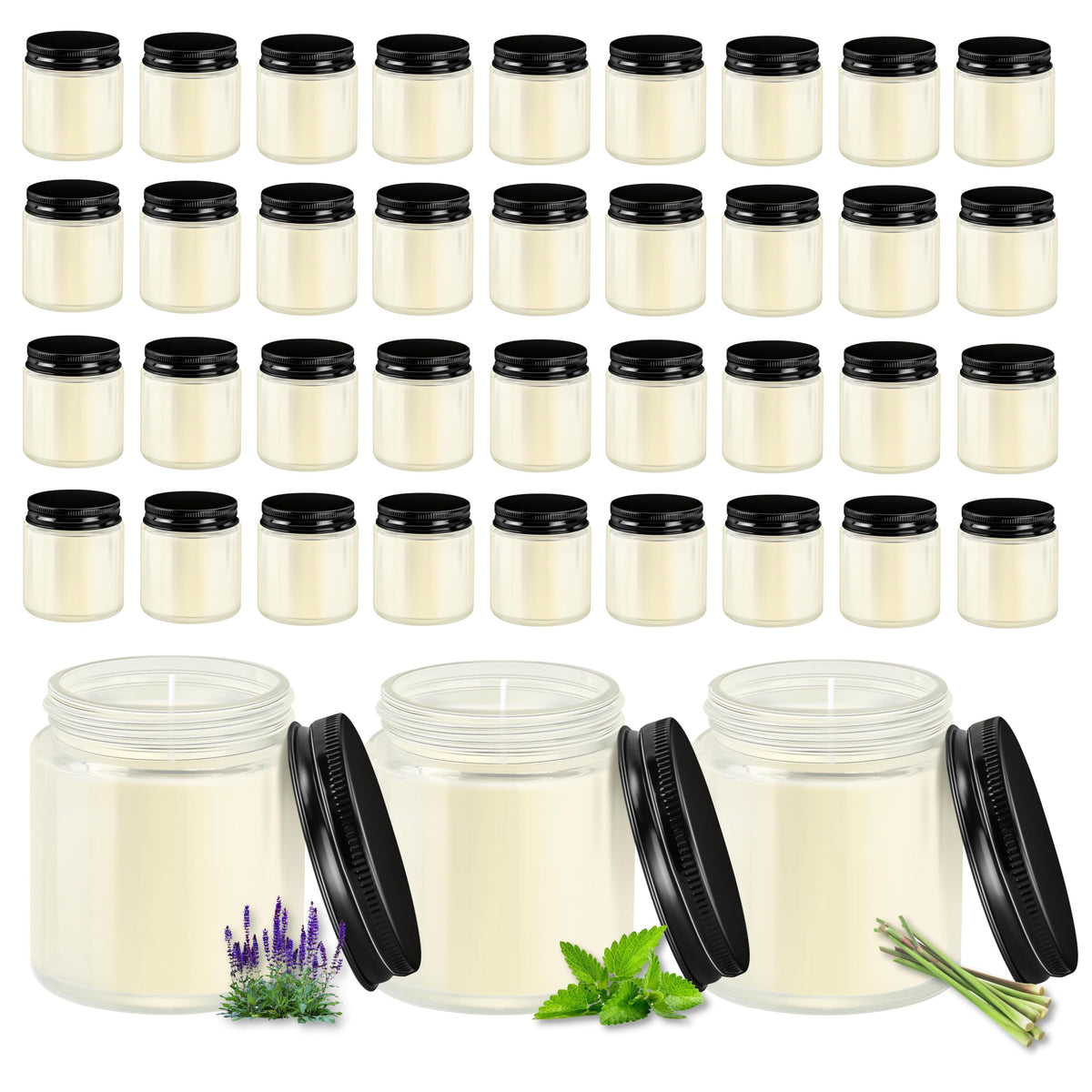 ACITHGL 36 Pcs 4oz Mini Mason Jar Candles Small Scented Candles Bulk Aromatherapy Ideal Souvenir Favors for Wedding Birthday Party (Sage, Mint, Citronella, Black)