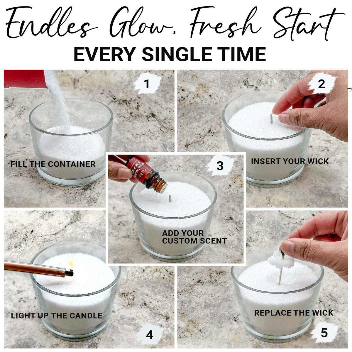 Pearled Candle Sand Gift Set - 18oz Sand Wax, 30 Wicks, 2X Natural Fragrance Oils + Free Large Glass Jar Included - Smoke-Free Powder Snow Candles, Upto 120 Hours Burn Time - DIY Candle Making Kit