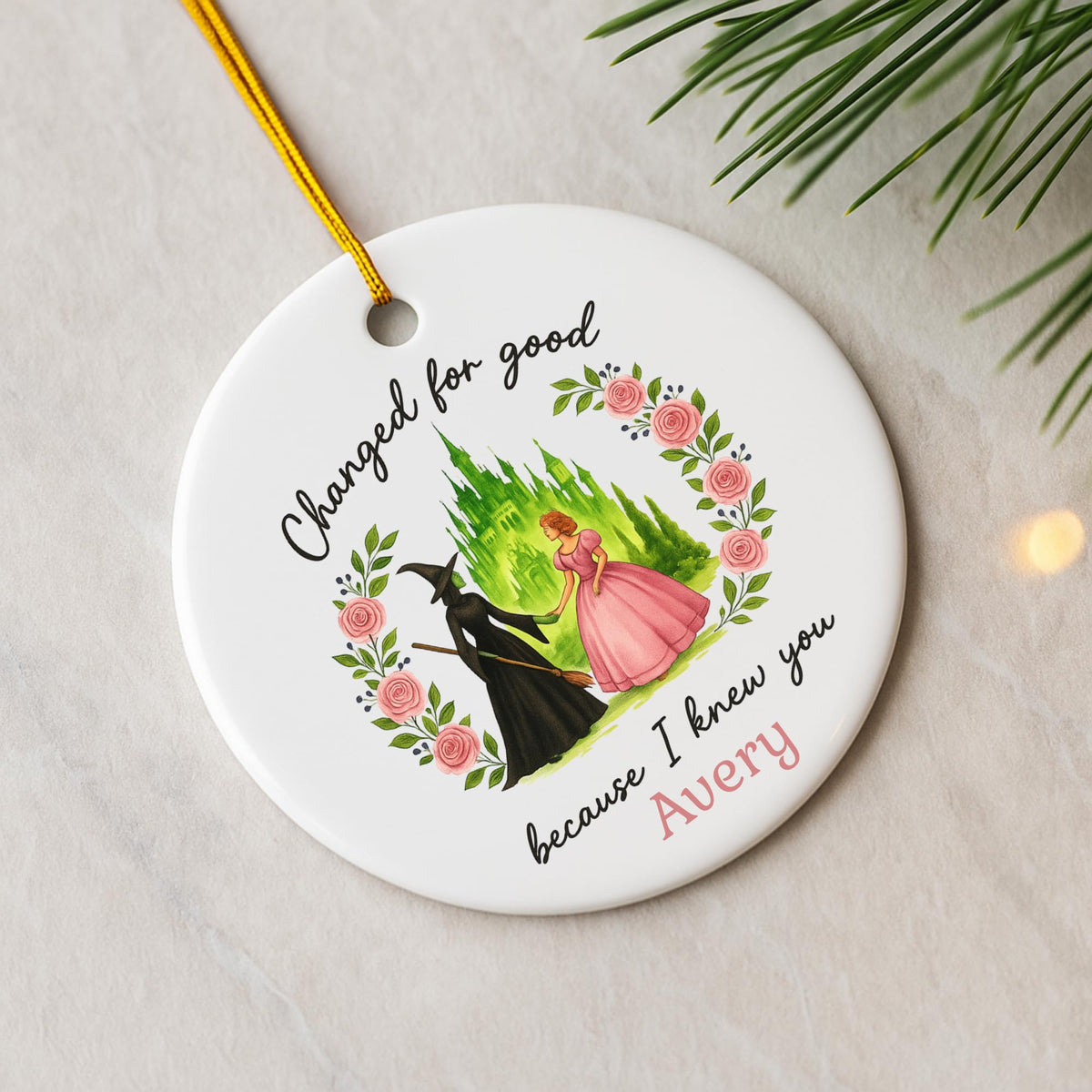 Wicked Ceramic and Glass Ornament, Broadway Musicals Ornament, Broadway Gifts for Fan, Wicked Christmas, Best Friends Merch, Xmas Teen Girl Gift (Glass, 1)