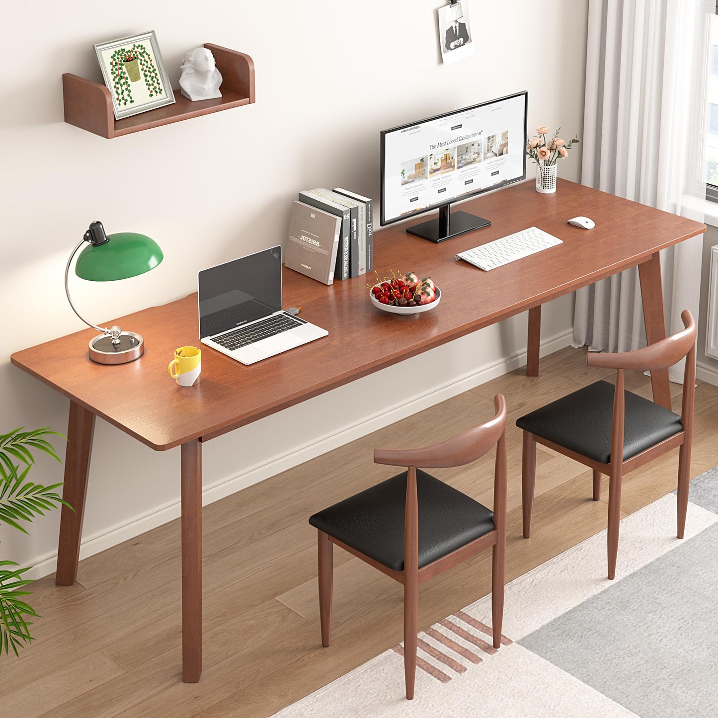 ENPKLUTE Solid Wood Desk with Large Desktop - 70.9" Mid Century Modern Executive Desks, Farmhouse Home Office Computer Desks for Two People, Writing Study Table | 2 Person Desk for Any Room-Walnut