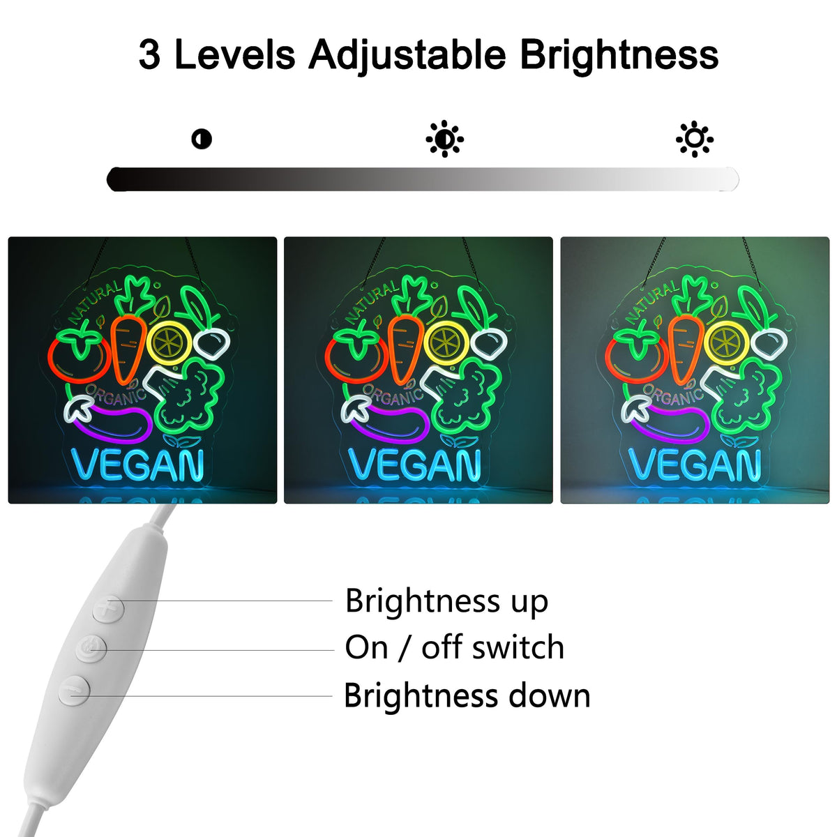 JOMOBUTY Vegan Neon Sign, Neon Lights Hanging Wall Art Decoration for Business Restaurant Shop Store Bar Cafe Party Home Decor, USB Powered Ultra Bright Dimmable,14.57×12.6inches