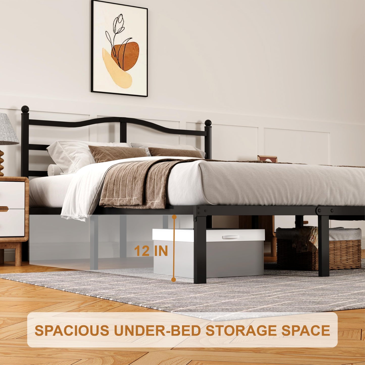 Snaye 14 Inch Full Size Bed Frame with Headboard, Heavy Duty Metal Platform Bed Frame Full Size Mattress Foundation with Sturdy Steel Slats, Easy Assembly Noise Free