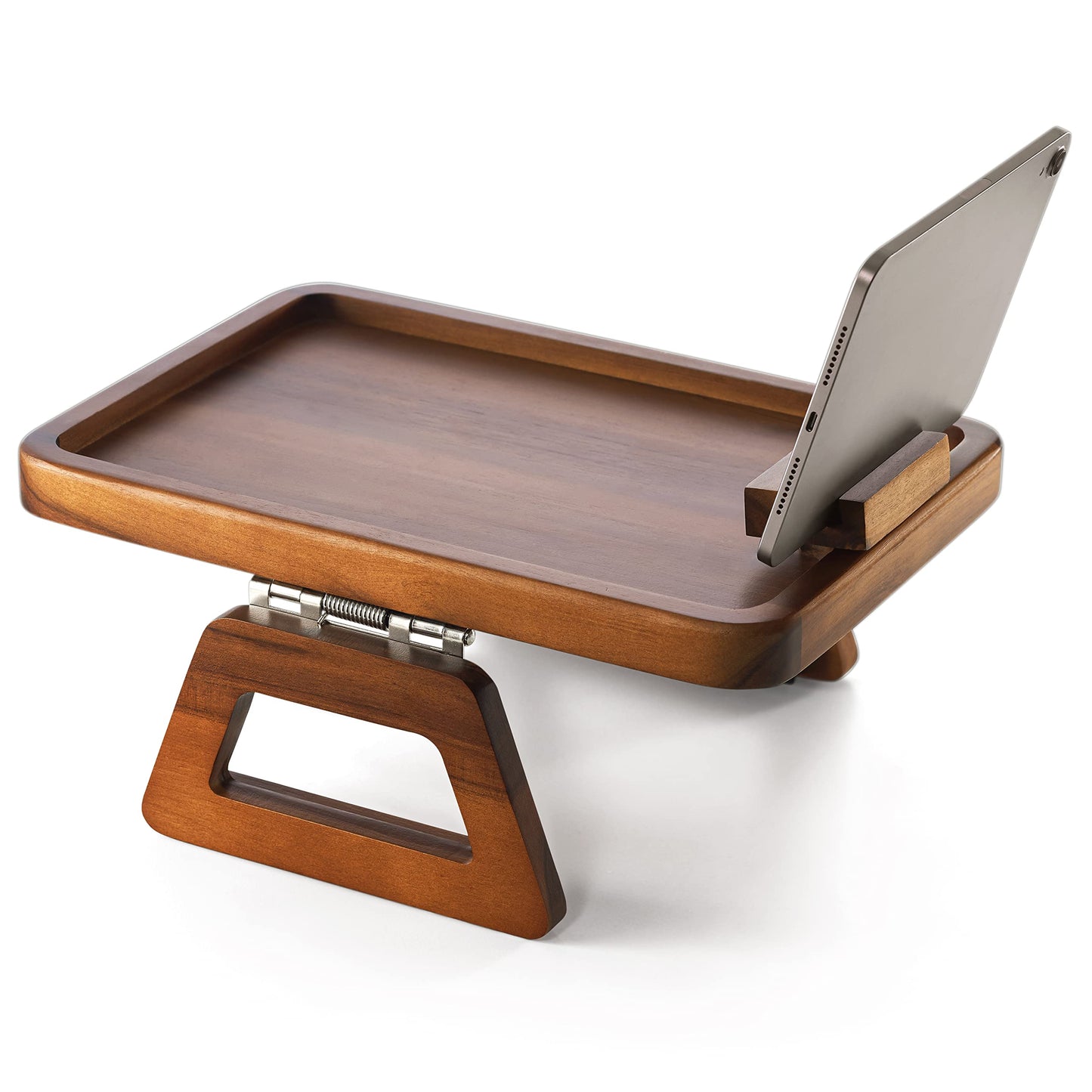 Tinamo Acacia Wood Sofa Armrest Tray with Phone Holder - Large Sofa Arm Tray Table Clip - Couch Arm Table for Wide Couches - Wooden Side Tables for Small Spaces for Eating and Drink(13.8" x 9.5" x 1")