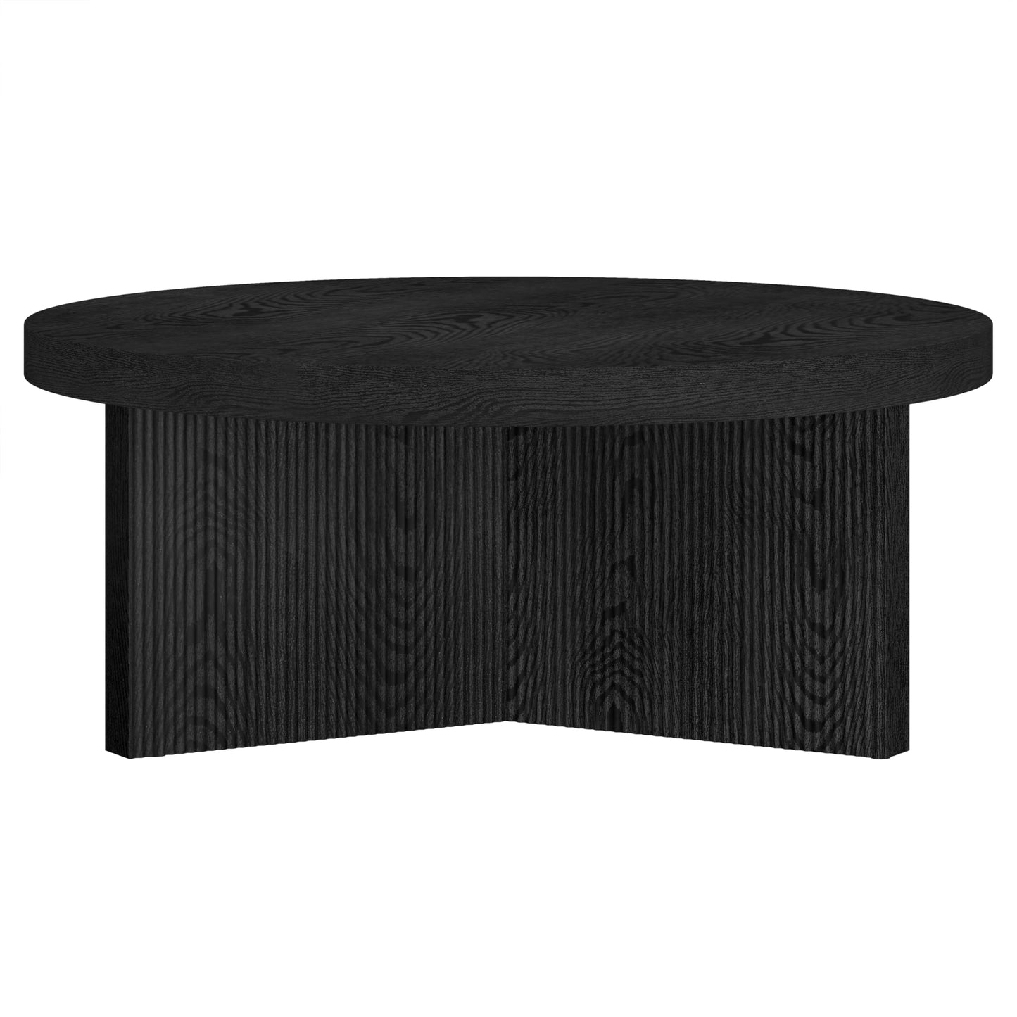 Henn&Hart 36" Fluted Round Low-Profile Coffee Table with Ribbed Pedestal Base for Living Room, Family Room, or Office, Natural Black