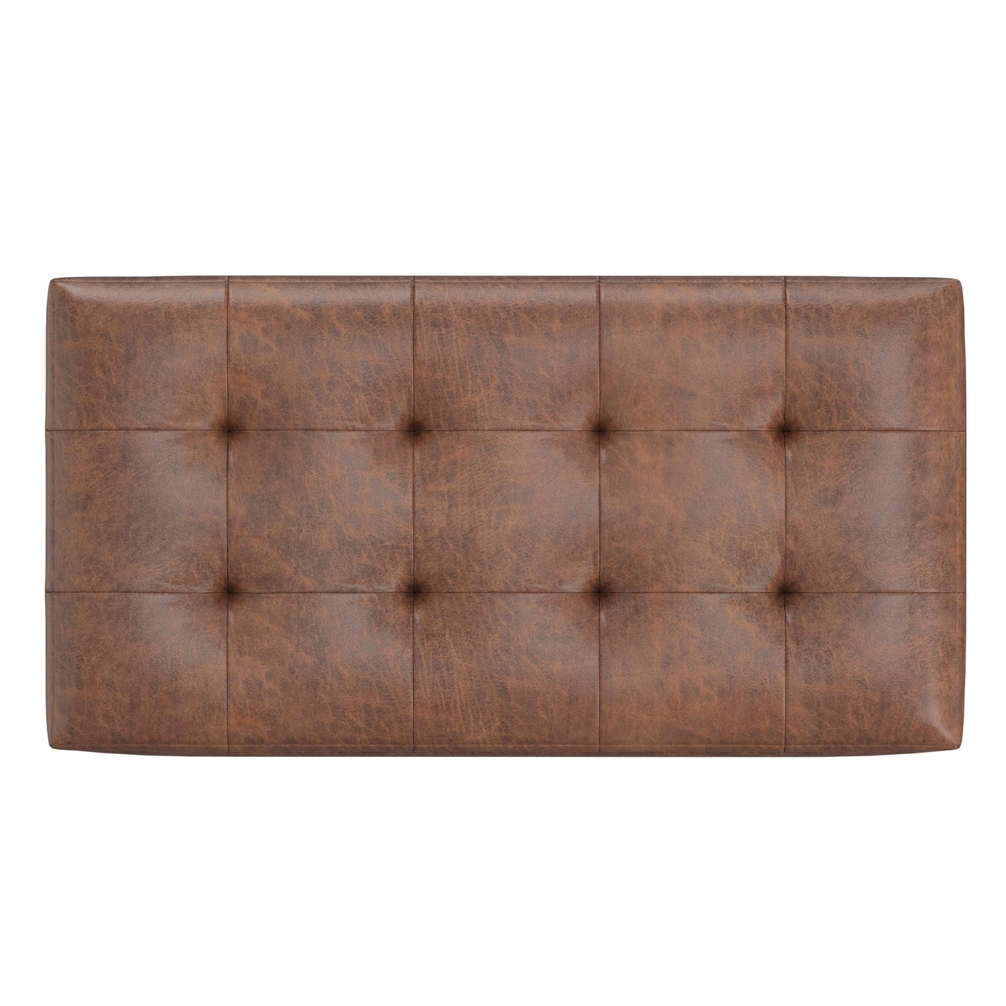 SIMPLIHOME Cosmopolitan Storage Ottoman - 34 inch Wide Upholstered Vegan Leather Rectangle Storage Ottoman Bench in Distressed Saddle Brown, Transitional Tufted Ottoman for Entryway with Lift-Up Lid