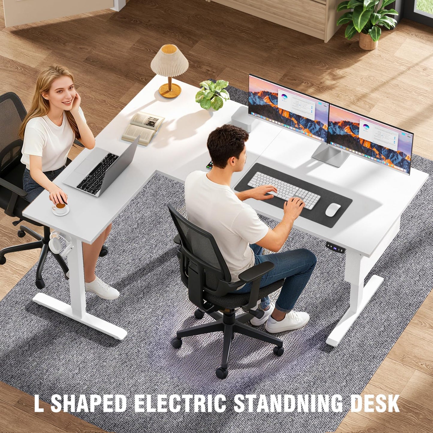 Korfile L Shaped Electric Standing Desk,63 Inch Adjustable Height Sit to Stand Corner Desk with Memory Presets, Reversible Computer Table for Home Office, Work and Study, White