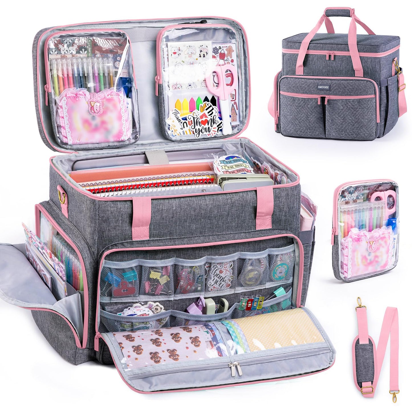 AMOIGEE Large Craft Bag - Scrapbook Storage, Craftsman Tool Tote Bag, Teacher Bags, Scrapbook Tote Bag, Art Supply Bag for Teachers, Large Sewing Machine Case