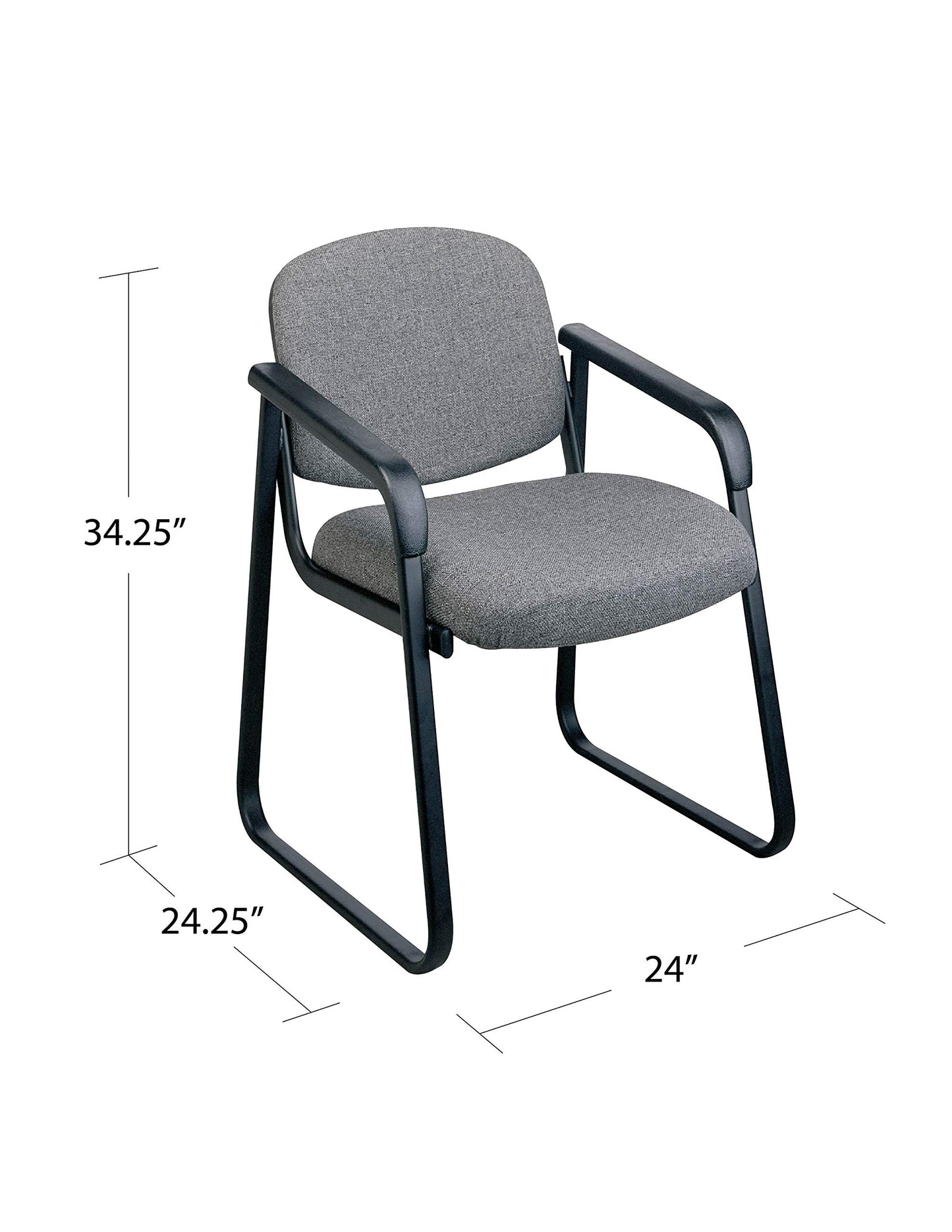 Office Star Visitor's Deluxe Sled Base Chair with Designer Plastic Shell, Thick Padded Seat and Back, with Arms, Icon Black