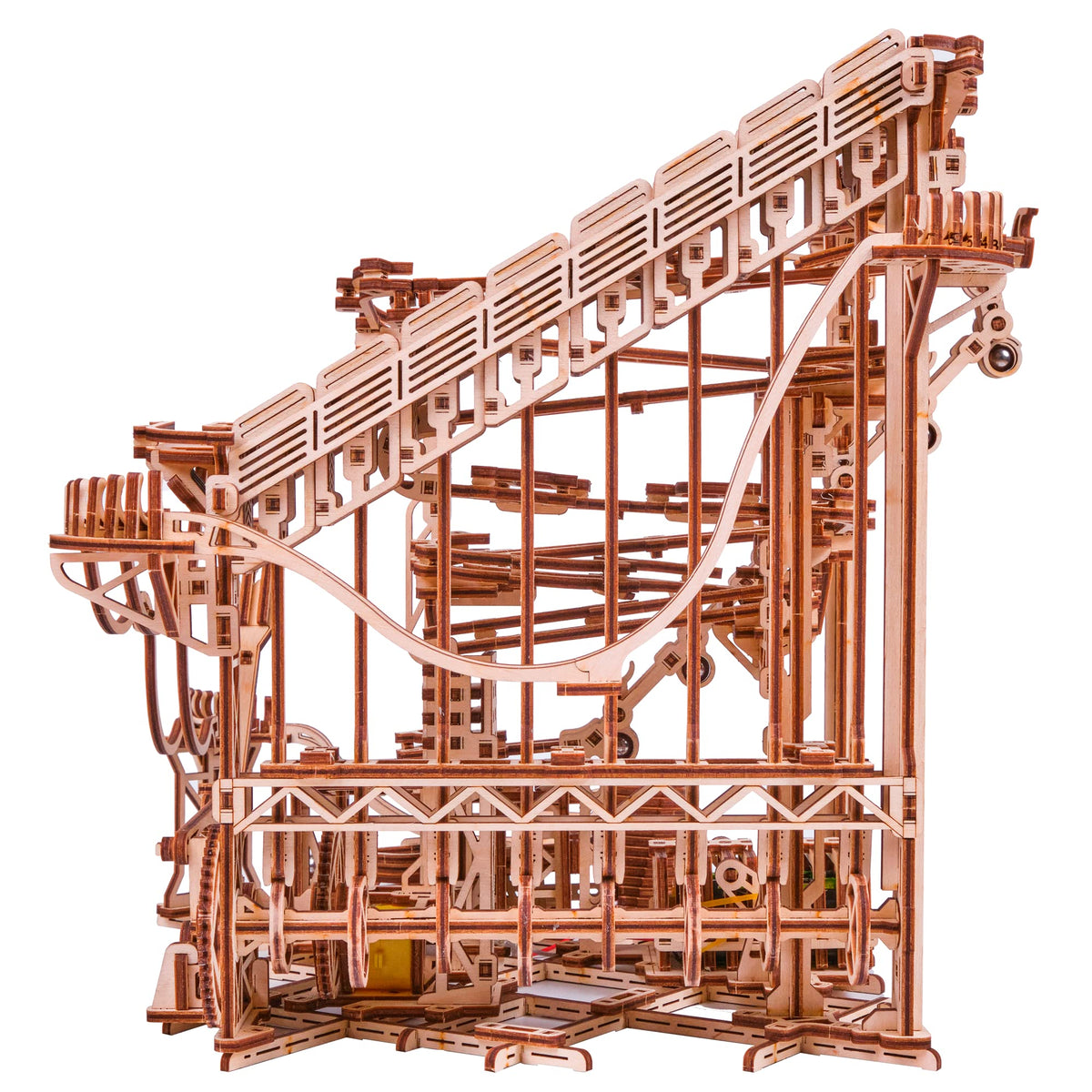 Wood Trick Wooden Marble Run Spiral Electric Motorized - Wooden 3D Puzzles for Adults to Build - 13x13 - Roller Coaster Mechanical Wooden Model Kits for Adults to Build