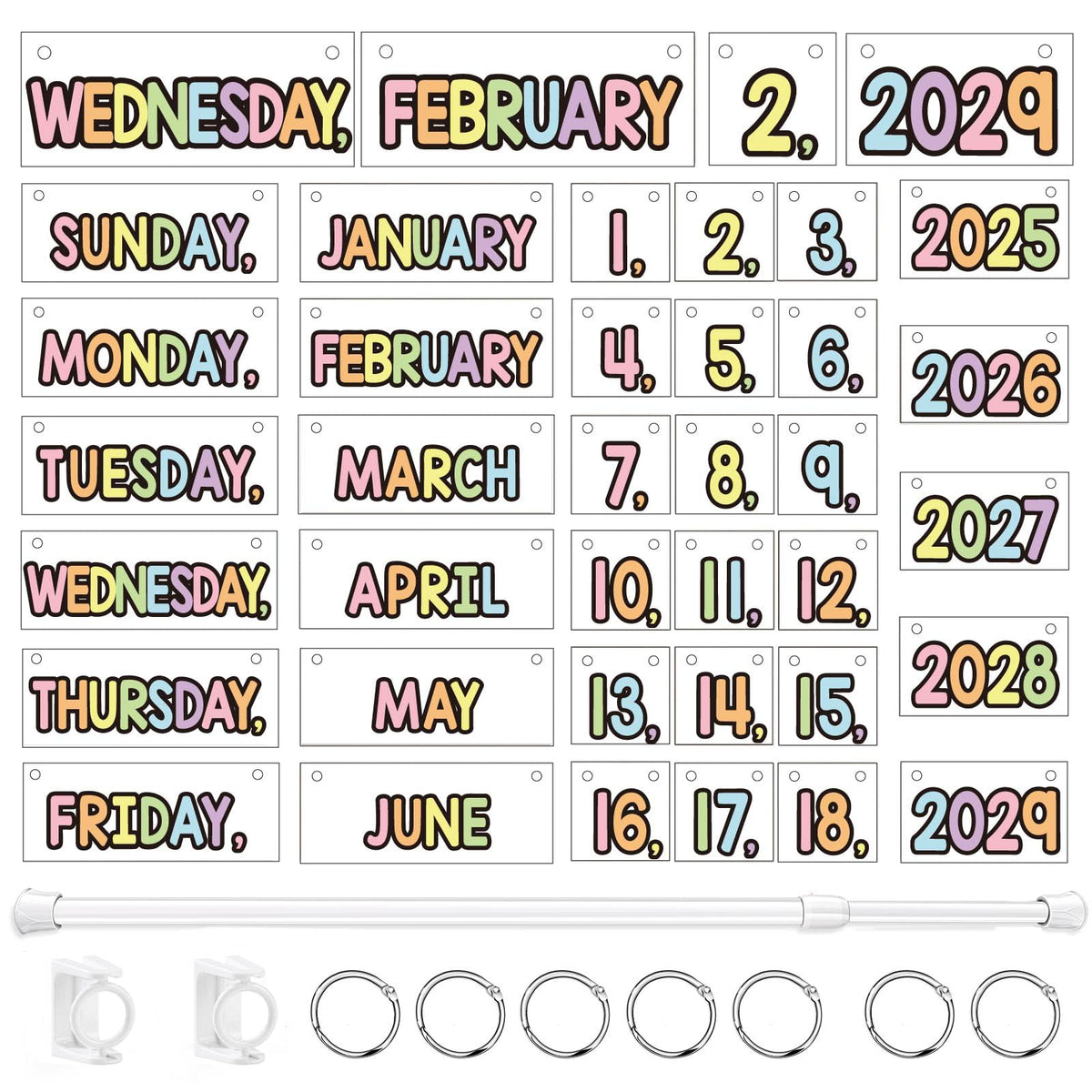 Flip Calendar Bulletin Board Set Classroom Decorations for Whiteboard with Adjustable Flip Calendar Rod Holder Date Cards Days of The Week for Classroom School Supplies(Pastel)