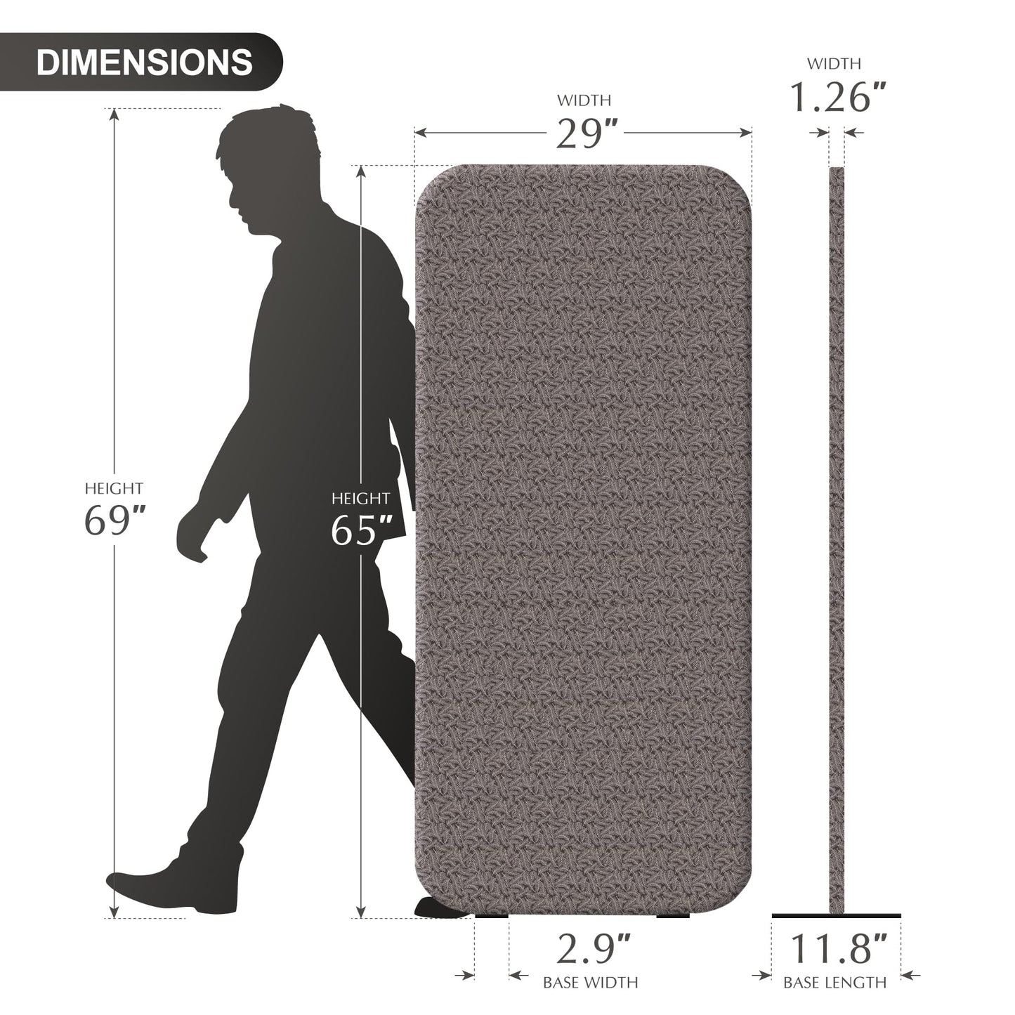 DECOLAB Standing Room Divider, Space Privacy Partition, Portable Wall Panel for Studio Apartment, Home, Classroom, Office, Scratch Resistance, 29"x65", Nocturne
