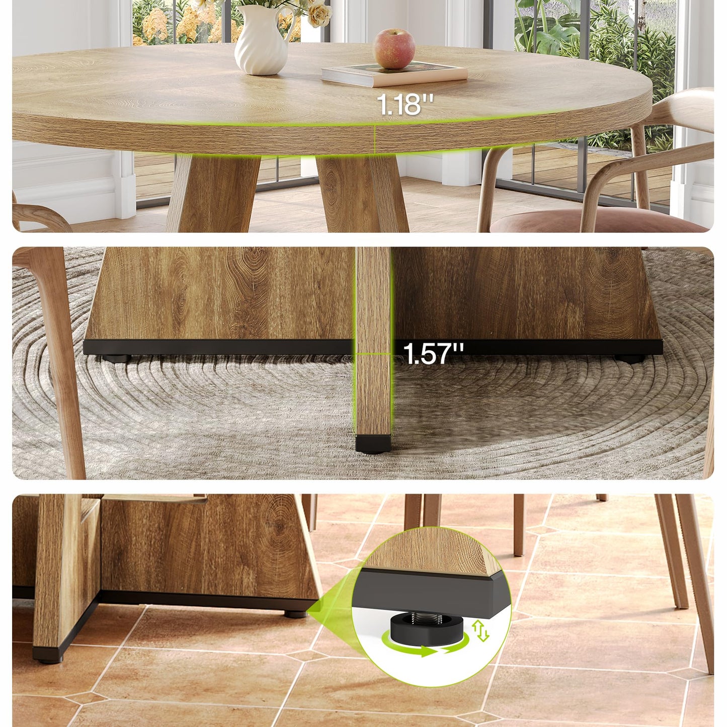 LITTLE TREE Round Dining Table for 4-6 People, 47 Inches Dining Room Table with Wooden Pedestal Base, Circle Kitchen Tables for Dining Room, Kitchen, Living Room, Oak