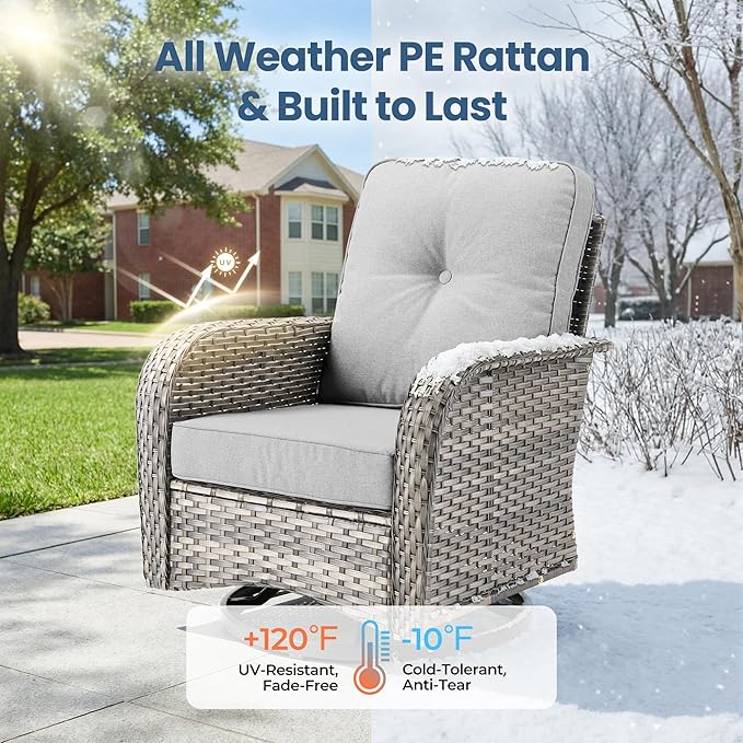 Weaxty 7 Pieces Patio Furniture Set, Wicker Outdoor Swivel Rocking Chairs