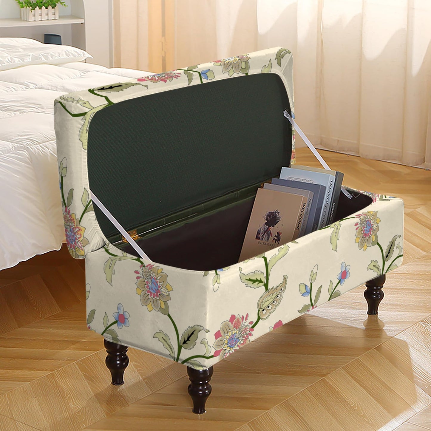 Eco-Ancheng Storage Ottoman Cover Rectangle Ottoman Slipcover Folding Storage Bench Cover Footrest Stool Slipcover Footstool Furniture Protector with Nonslip Elastic Bottom for Living Room (Medium 08)
