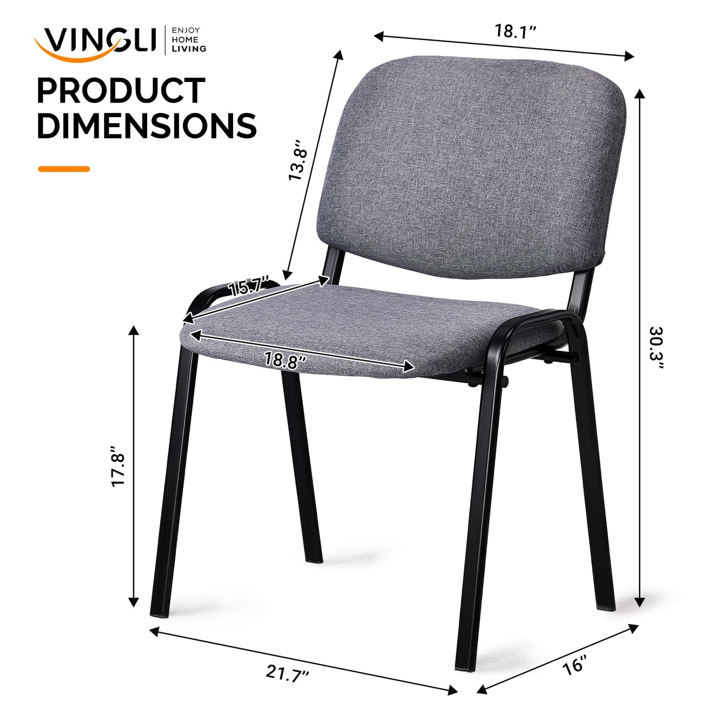 VINGLI Waiting Room Stacking Chairs, 5-Pack Fabric Church Conference Stackable Chair Set, for Office Guest & Reception Meeting Rooms, Lobby, Simple&Space-Saving, Fabric-Grey