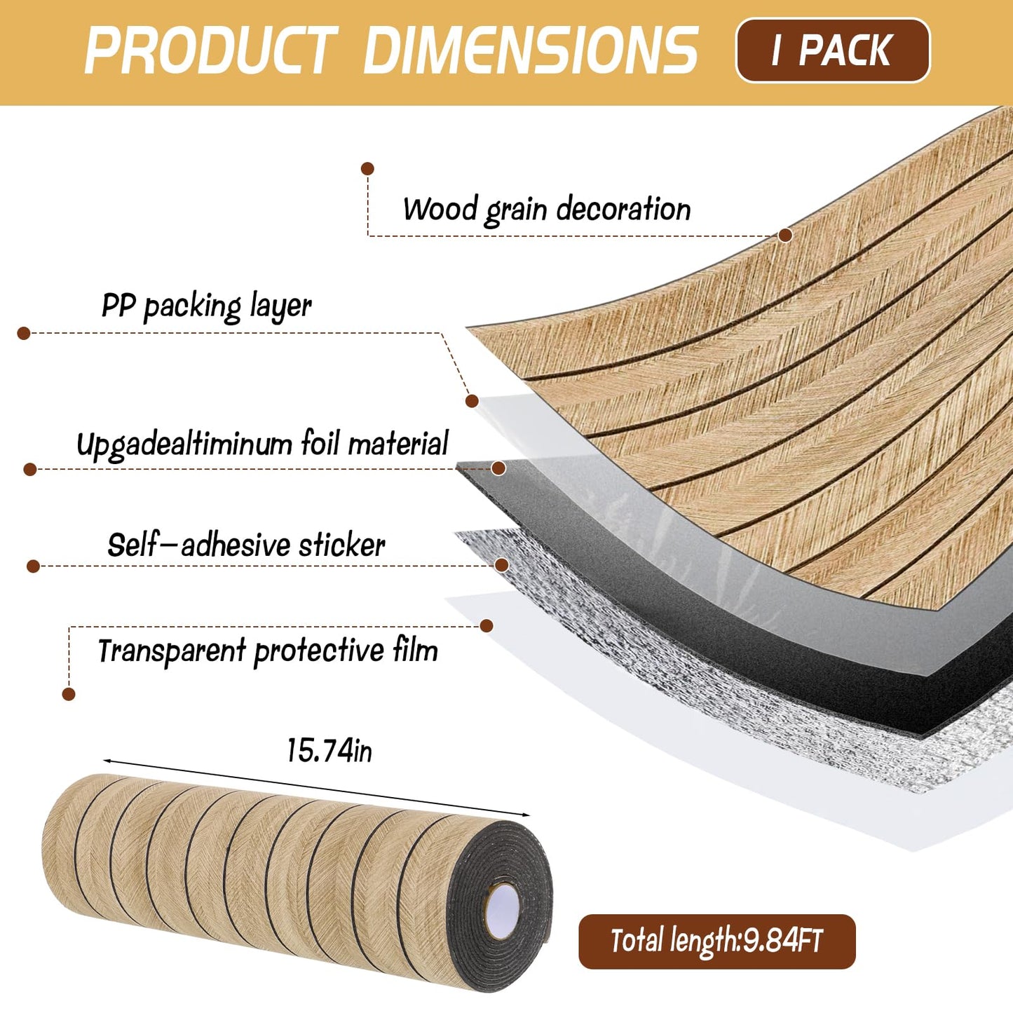 EYUNSTAR Peel and Stick Slat Wall Panel, 2 Rolls 118.1 x 15.7 in, Brown Faux Wood Grain 3D Panels, Self Adhesive PVC Wallpaper for Bedroom Living Room Office Wall Decor