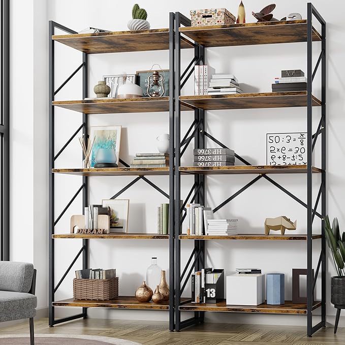 Shintenchi 2 Pieces 5 Tiers Bookshelf, Classically Tall Bookcase Shelf