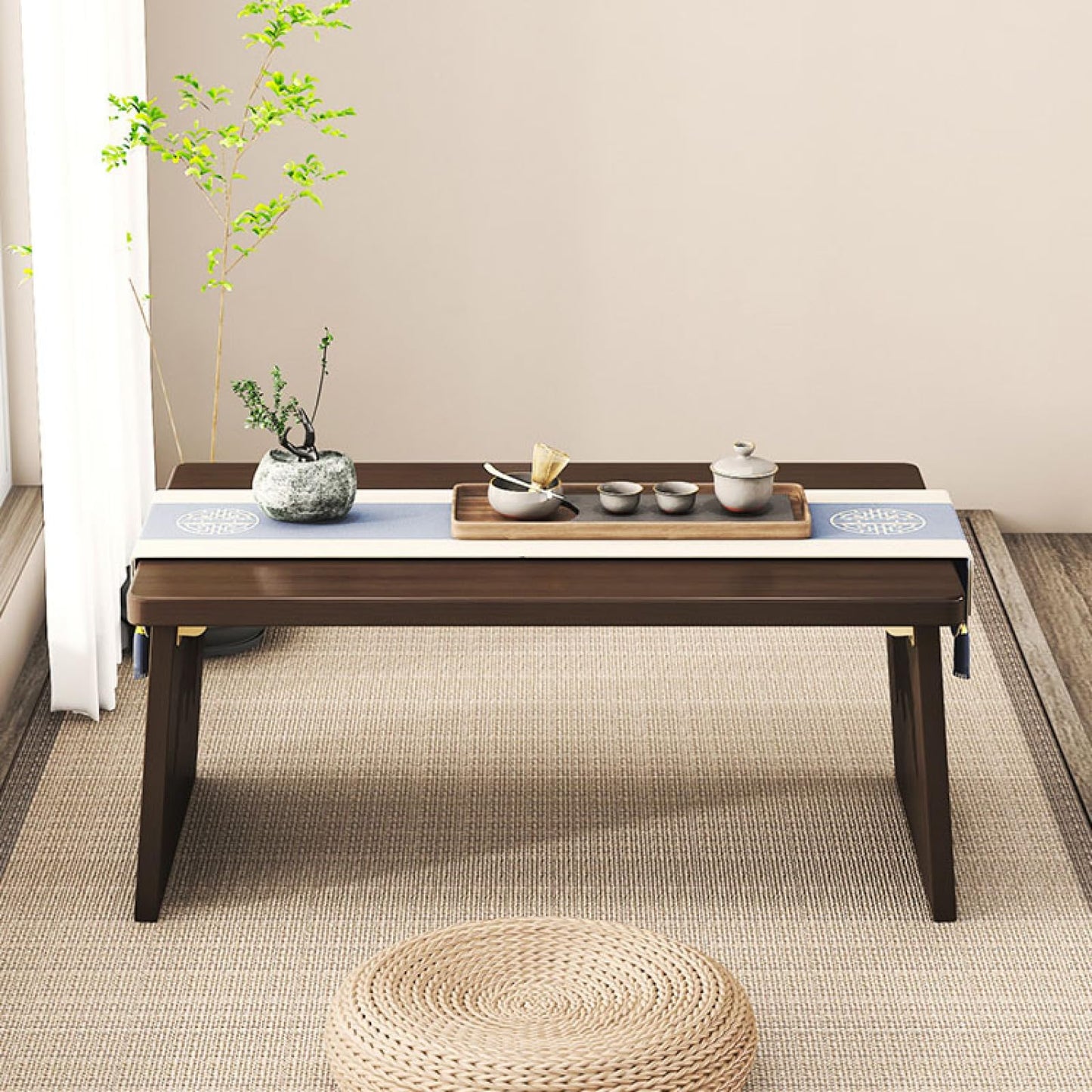 Japanese Floor Table Foldable Laptop Desk for Bed Breakfast Tray Zen Style Table for Tea & Coffee Antique Meditation Altar SpaceSaving Design