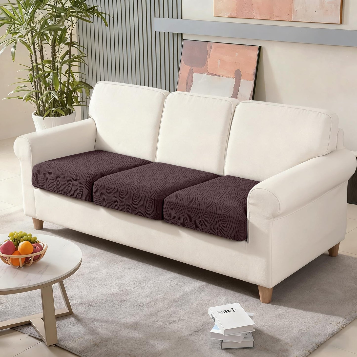 VANSOFY Couch Cushion Covers for Sectional Sofa, Stretch Jacquard Couch Seat Cushion Covers, Individual Washable Furniture Protector Sofa Slipcovers for Pet (3Pc Seater or Back Cover, Dark Coffee)