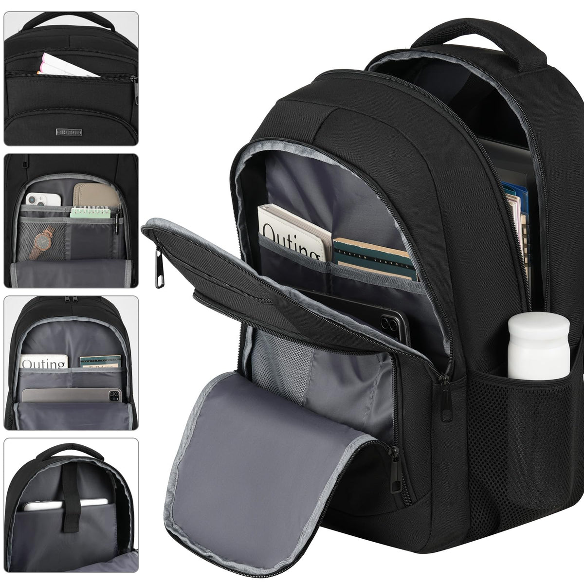 BIKROD Travel Laptop Backpack for Men and Women, Black School Backpacks for Teen Boys and Girls, Water Resistant Back Pack, Business Sturdy Computer Bag