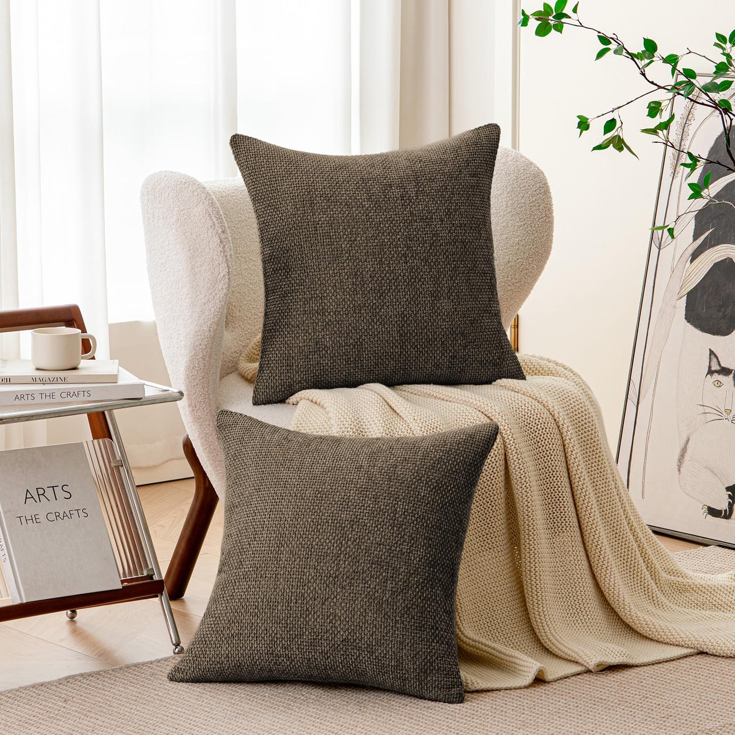 a moment Dark Brown Chenille Throw Pillow Covers 18x18 Inch Pack of 2 Modern Decorative Throw Pillow Covers Farmhouse Cross Covers Home Decor for Sofa Bedroom Living Room