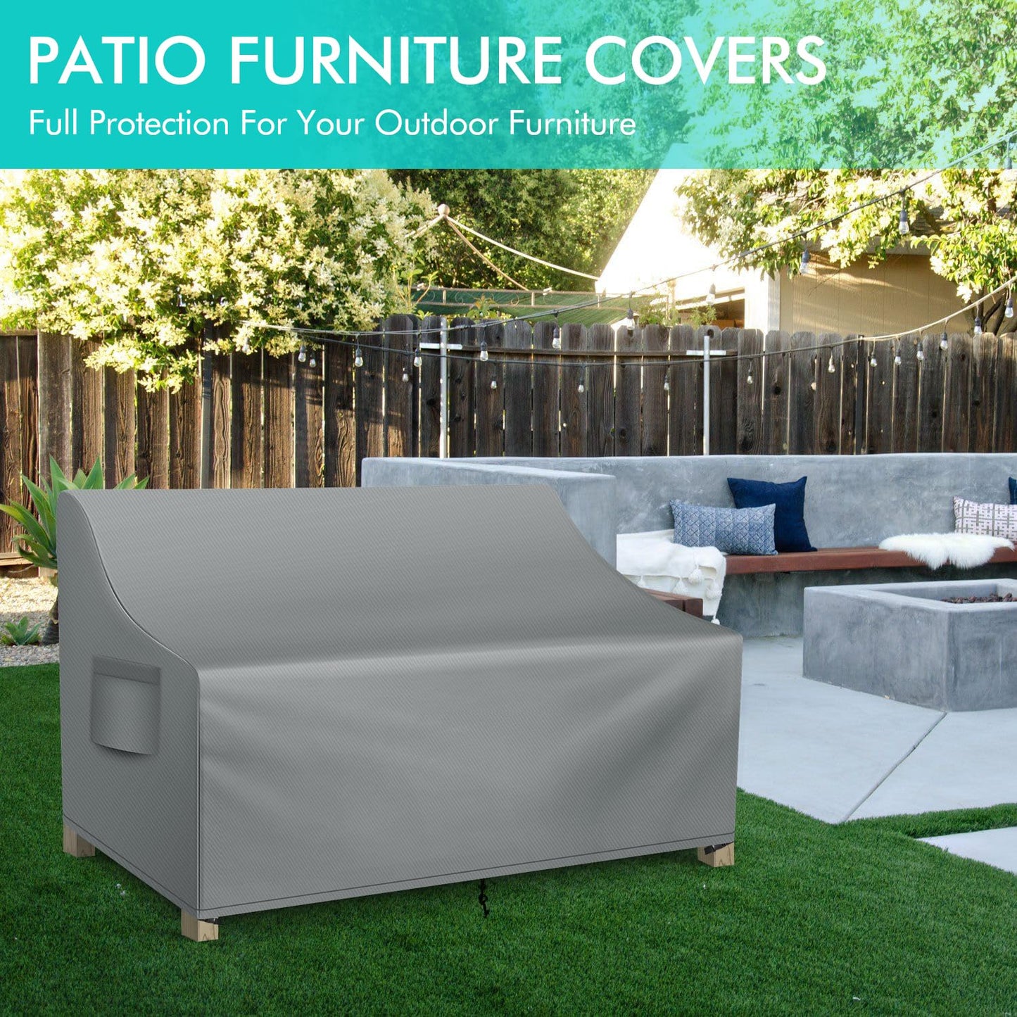 WLEAFJ Patio Sofa Cover Waterproof, Outdoor Loveseat Cover, Heavy Duty Outdoor Couch Cover, Large Lawn Patio Furniture Covers with Air Vent, 54’’ W x 37’’ D x 35’’ H, Grey