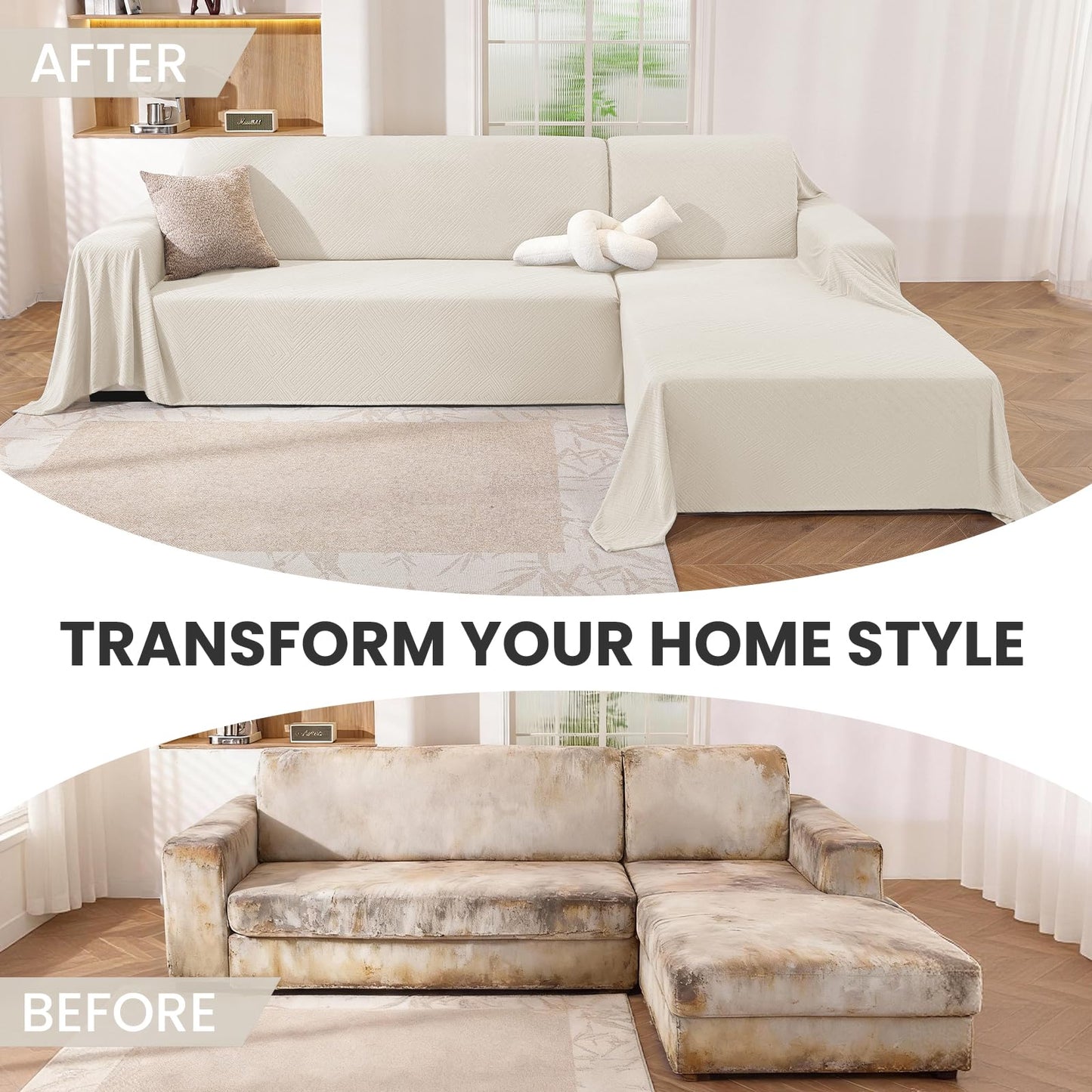 CYCMACO Sectional Couch Covers for Dogs 2 Pieces, Pet Couch Covers for Sectional Sofa, Washable L Shaped Couch Cover, Couch Blanket Furniture Protector (X-Large: 78" x 110" + 78" x 118", Off White)