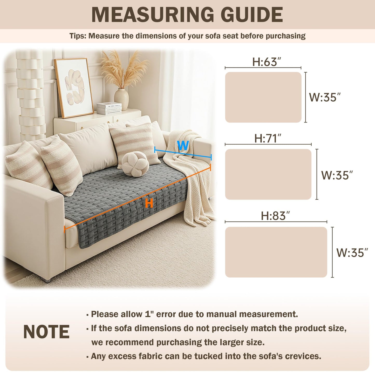 MEETSKY 100% Waterproof Couch Cover for Dogs, Non-Slip Sofa Cover for 3 Cushion Couch Sofa L Shaped, Pet Couch Covers for Sofa，Soft Dog Bed Cover Couch Cushion Covers, Dark Grey, 35"x 83"