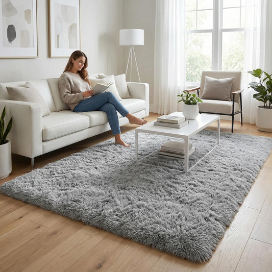 Merelax Modern Soft Fluffy Large Shaggy Rug for Bedroom Livingroom Dorm Kids Room Indoor Home Decorative, Non-Slip Plush Furry Fur Area Rugs Comfy Nursery Accent Floor Carpet 4'x6' Grey