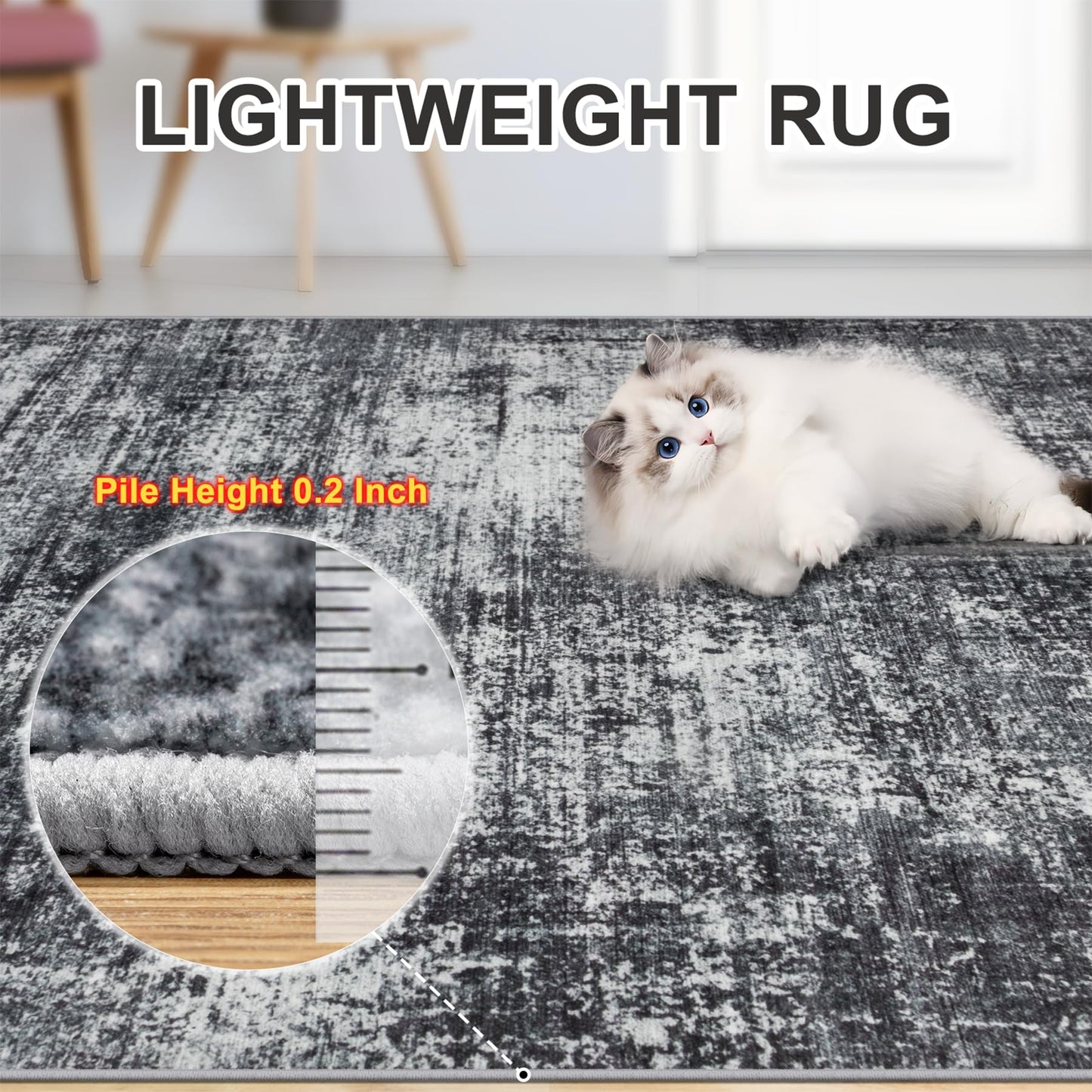 8x10 Area Rugs for Living Room - Washable Rug Modern Abstract Soft Large Neutral Non-Slip Carpet Indoor Floor Thin Carpets for Bedroom Dining Room Farmhouse Nursery Home Office Dark Black