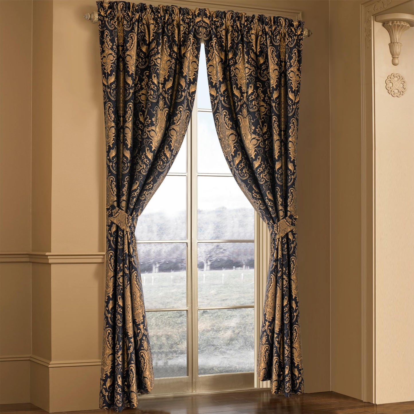 Loom and Mill Luxury Black Damask Curtains for Bedroom, Textured Lined Jacquard Curtains 2 Panels with Tiebacks, Window Curtain for Living Room Banquet Halloween Decor, Rod Pocket(52”x 84”, 2 Panels)