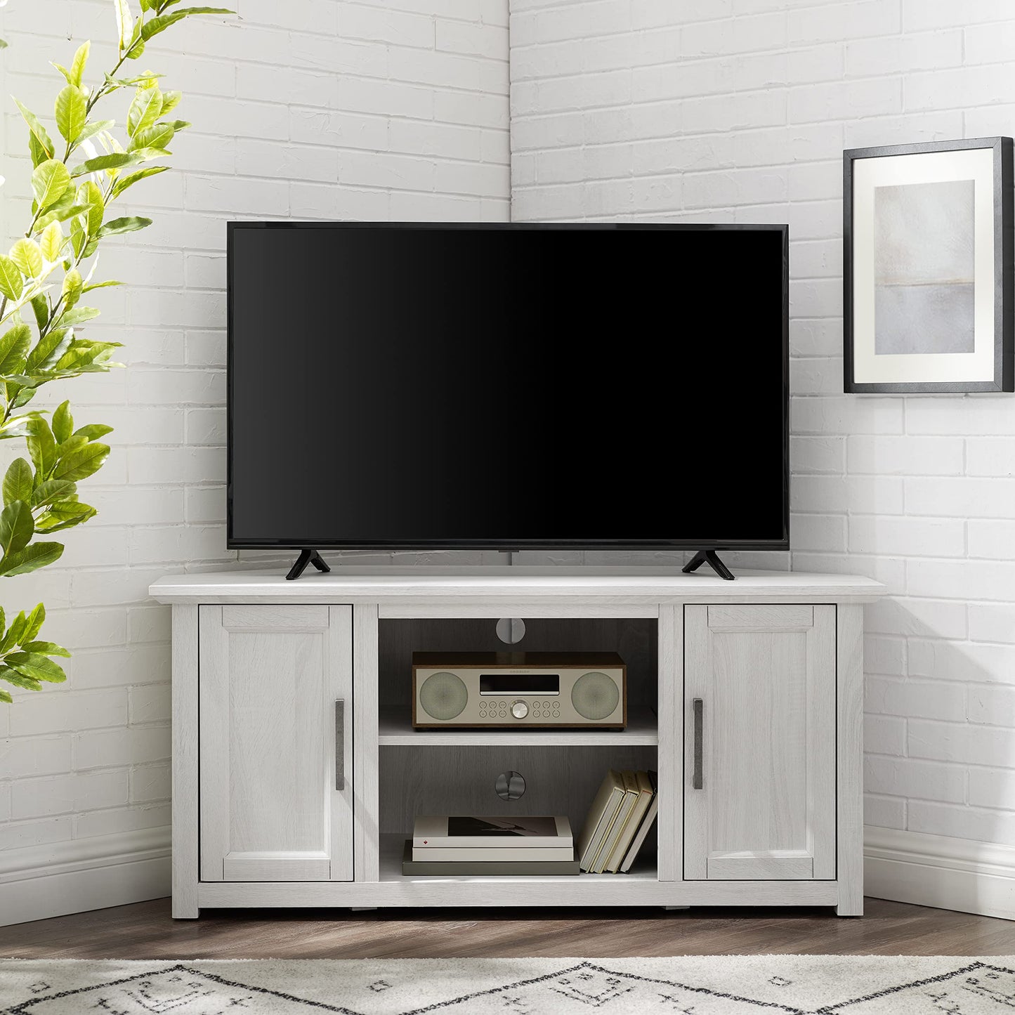 Crosley Furniture Camden TV Stand for 50+ inch TVs, Entertainment Center with Adjustable Storage Shelves, Whitewash