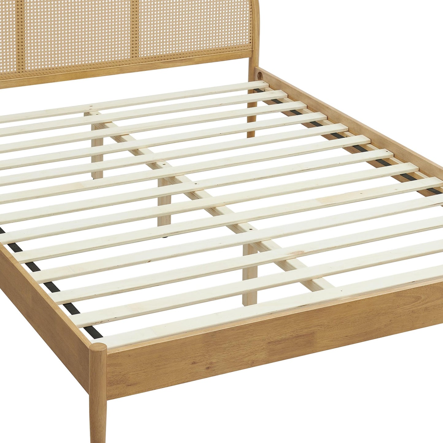 Modway Odette Arched Queen Platform Bed in Oak with Rattan Cane Headboard – Wooden Queen Half Moon Bed Frame – Mid-Century Modern Queen Size Platform Bed Frame