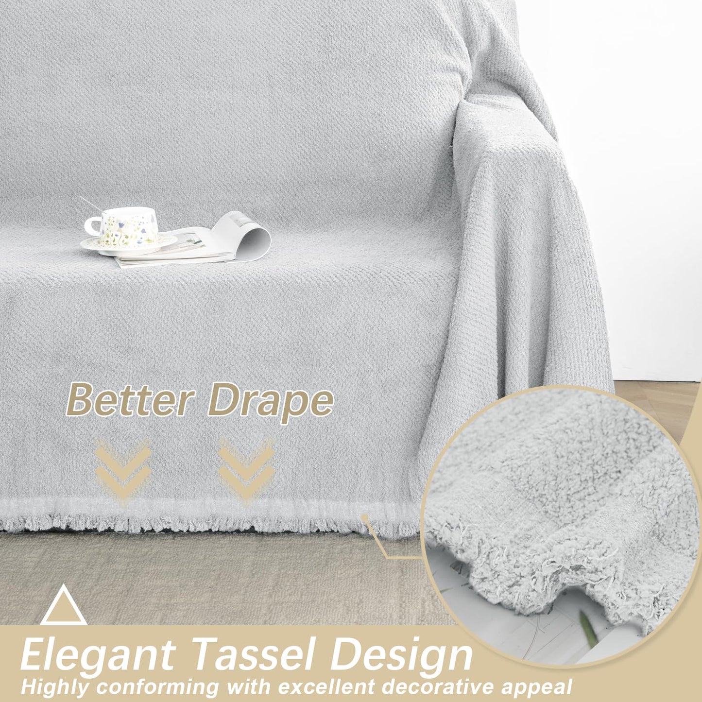 Arfntevss Corner Sectional Couch Covers L Shape Plush Sofa Cover with Tassel Thick Soft Couch Cover for Sectional Sofa U Shaped Slipcovers Washable Dog Furniture Protector (71" x 252", Pale Gray)