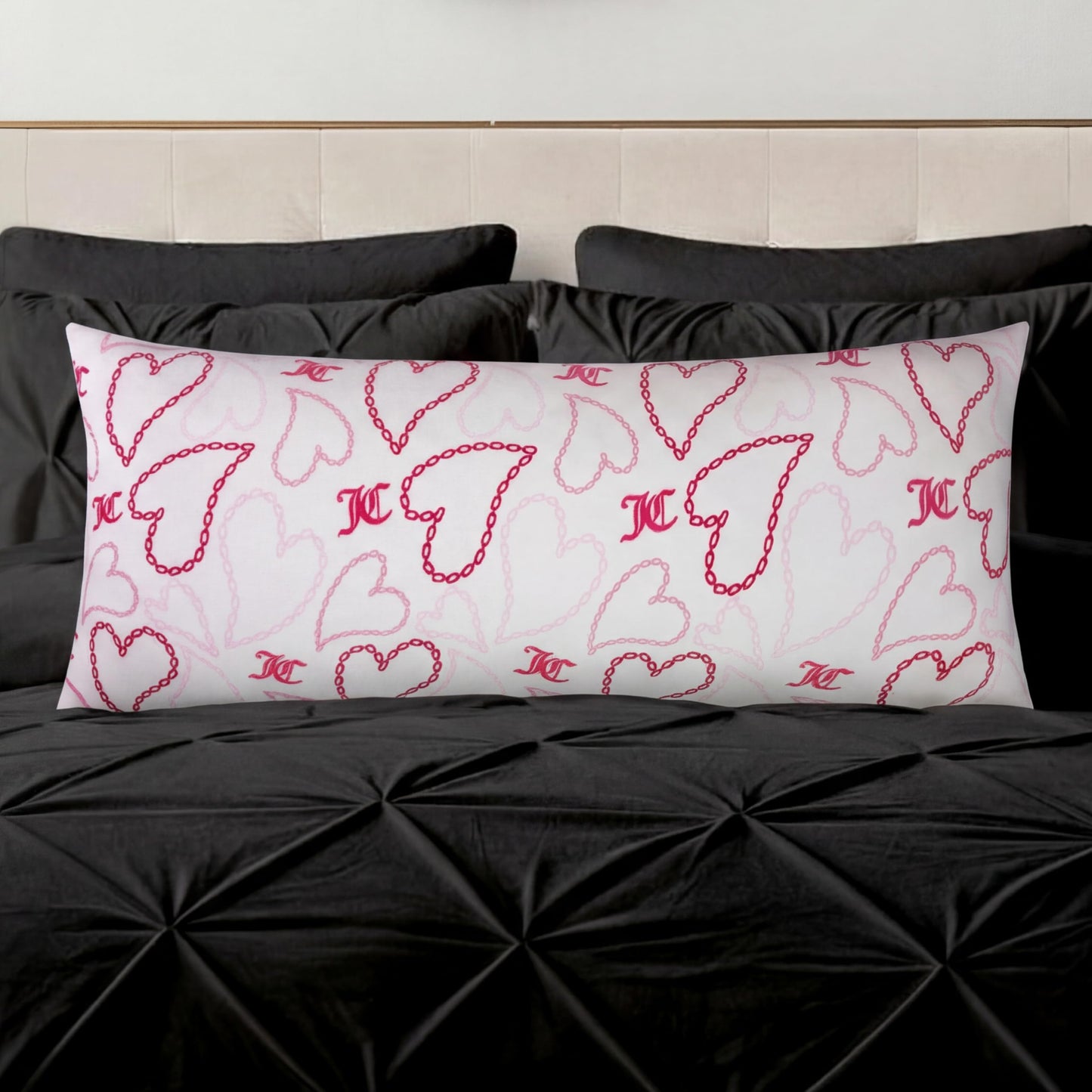 Juicy Couture 20" x 48" Plush Body Pillow, Chain Hearts Pink