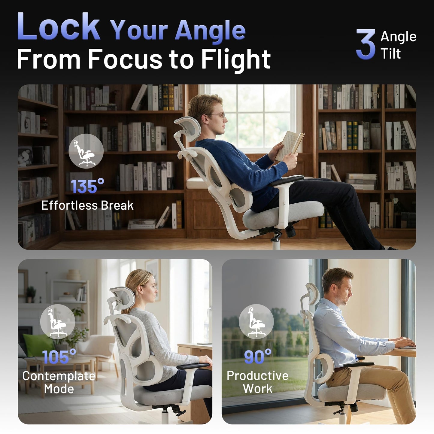 AreShark Ergonomic Office Chair - High Back Breathable Mesh Desk Chair with Lumbar Support & Adjustable Headrest - Rolling Swivel Reclining Comfy Computer Gaming Chair with 2D Armrests for Home Office