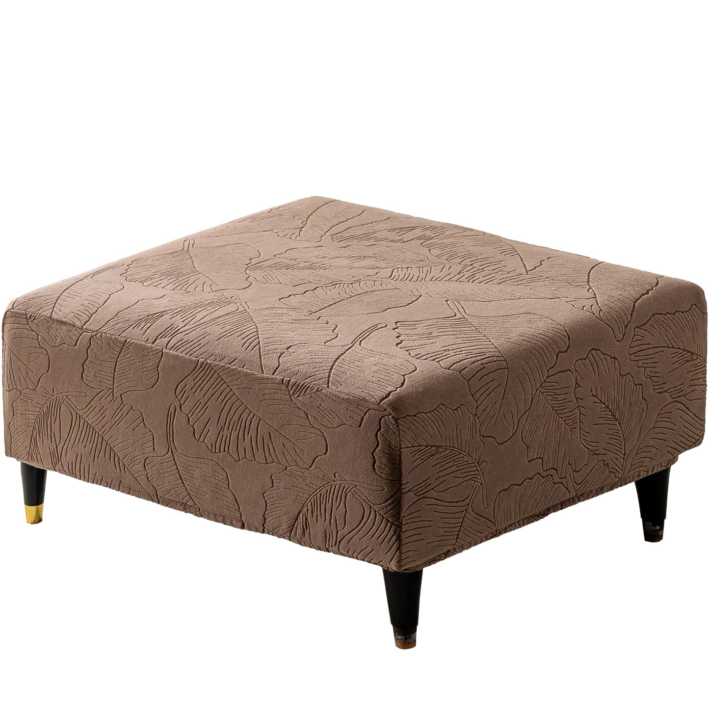 KaviKon Ottoman Cover Square/Rectangle Fit Length 35"-45" Stretch Foot Stool Slip Cover, Footrest Slipcovers Protector with Elastic, Ottoman Cover Removable Washable((Medium-XL,Leaf Coffee)