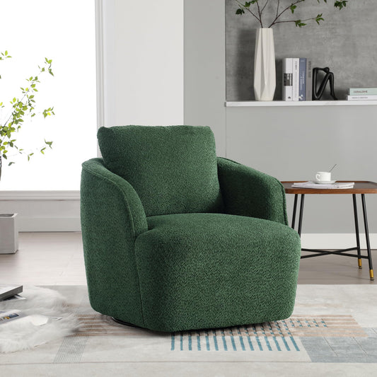 KEIKI 30" Boucle Round Accent Oversized Single Sofa Chair with High Resilience Cushion, Modern Style Upholstered Swivel Accent Barrel Chair, Lounge Armchair, Easy Assembly, for Living Room, Green