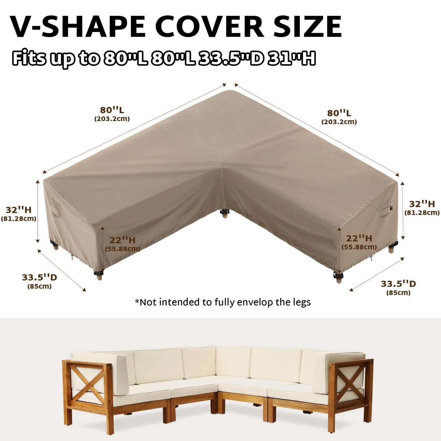 iBirdie Outdoor Sectional Cover fit 80 x 80 inch, 79 x 78, 77 x 76, 75 x 74 L-Shaped Patio Sofa Waterproof Weatherproof 600D Heavy Duty Garden Furniture Cover for Outside L Shape Couch, Brown