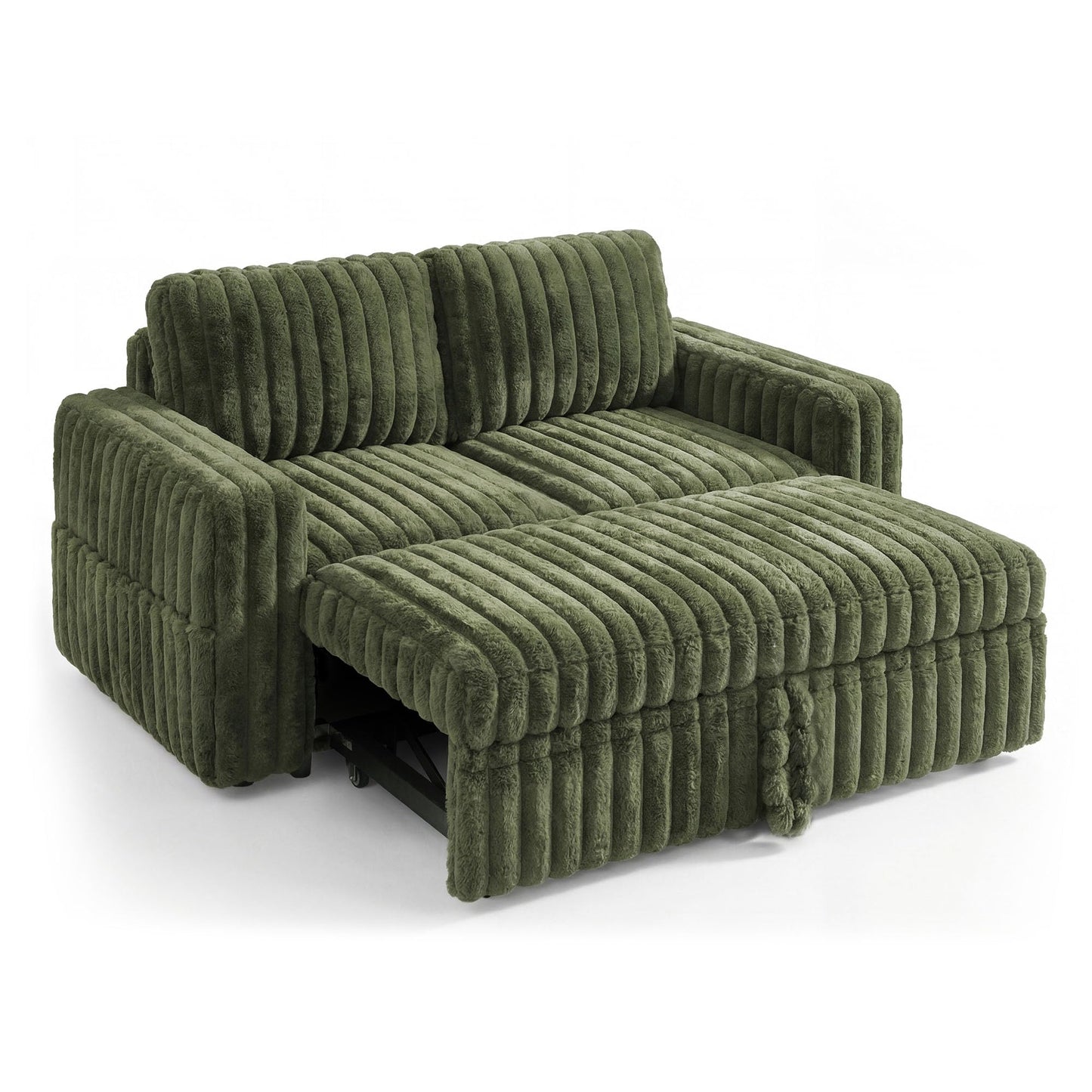 HONBAY Plush Corduroy Loveseat Sleeper Sofa,Modular Pull Out Sofa Bed,Couches for Living Room,Plush Green