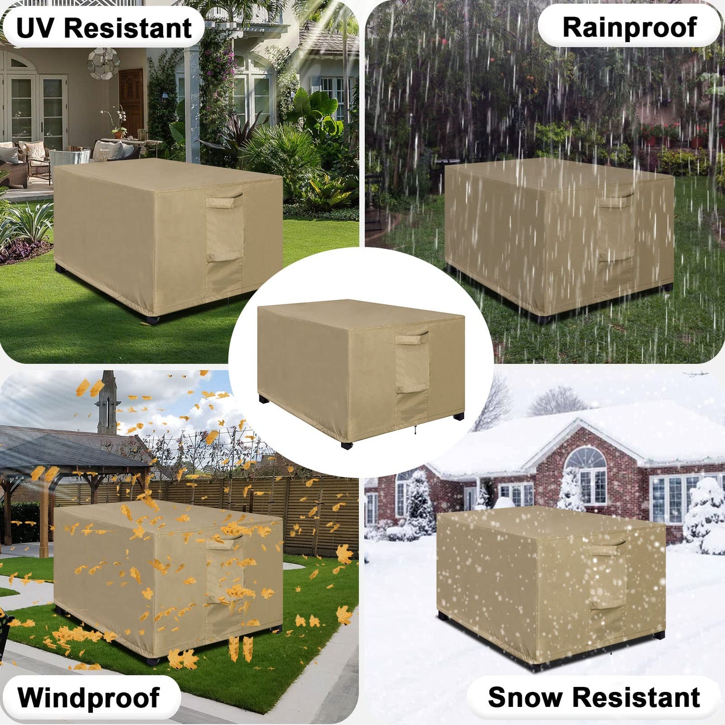 OutdoorLines Outdoor Waterproof Patio Ottoman Covers - Rectangle UV-Proof Patio Side Table Cover Windproof Heavy-Duty Furniture Covering Protector 48L x 25W x 18H Inch, Camel