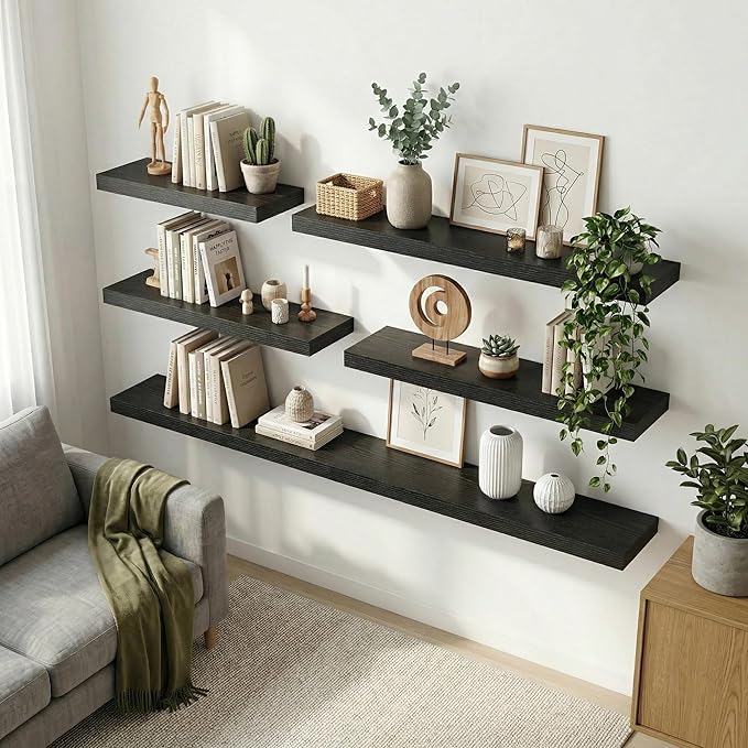 12 inch Deep Floating Shelves for Wall, 24 inch Wide Engineered Wood Wall